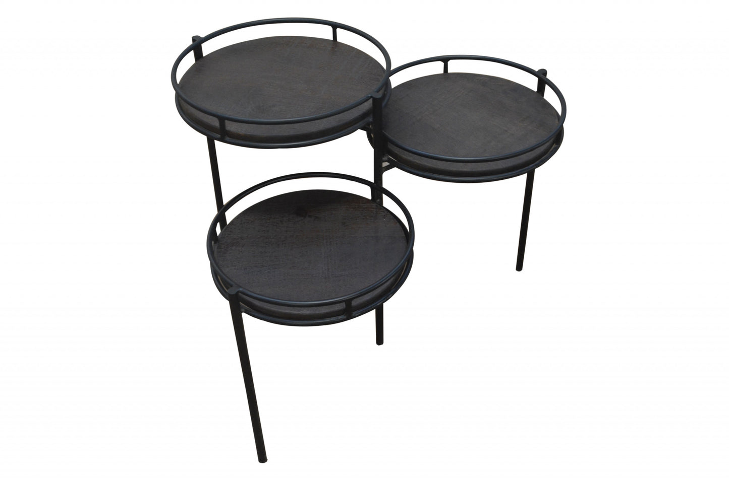 23" Black Solid Wood And Iron Round End Table