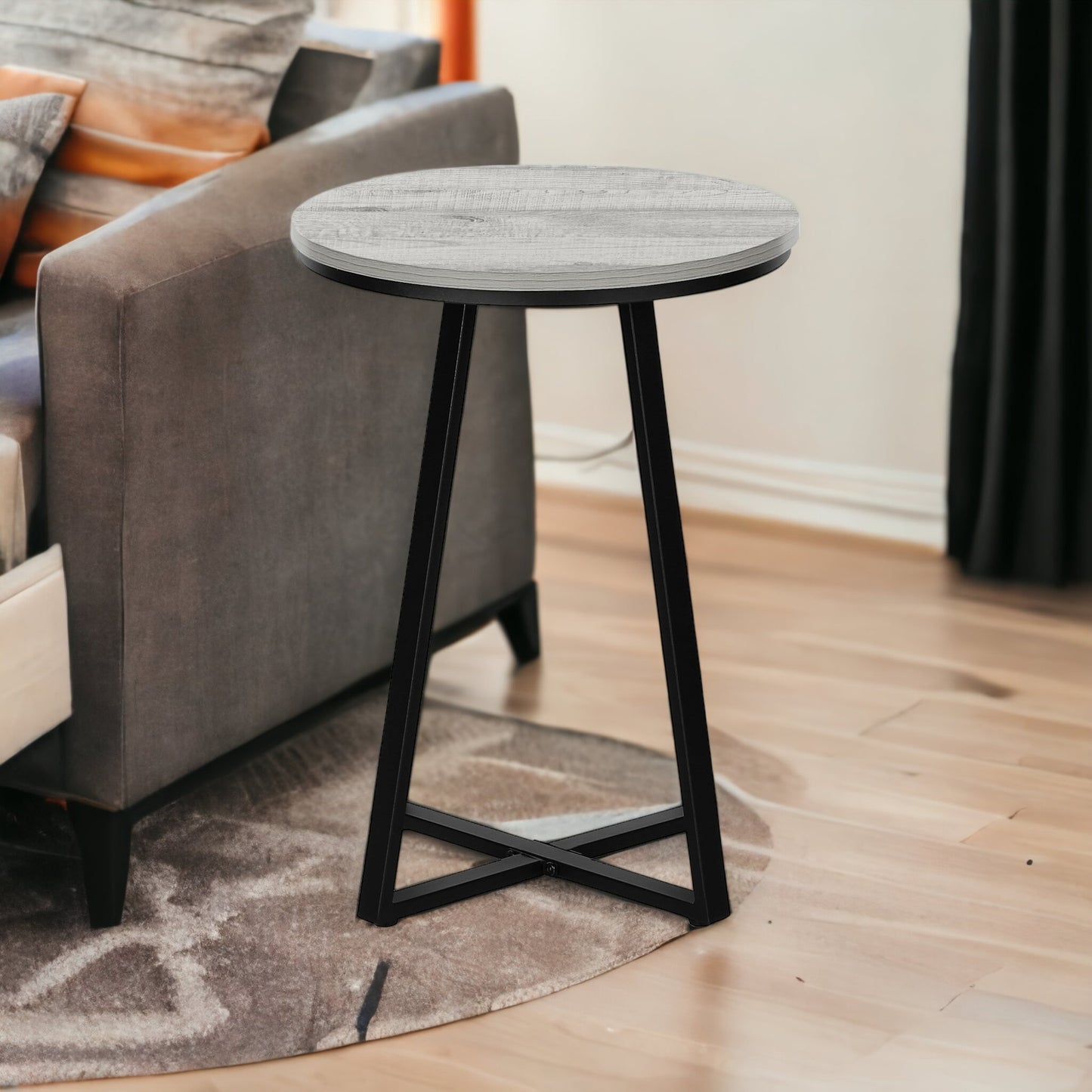 22" Black And Grey Round End Table