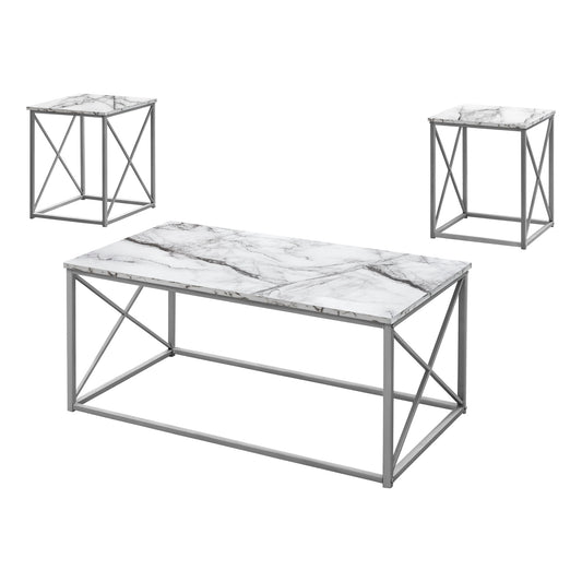 Set Of Three 42" White Rectangular Coffee Table