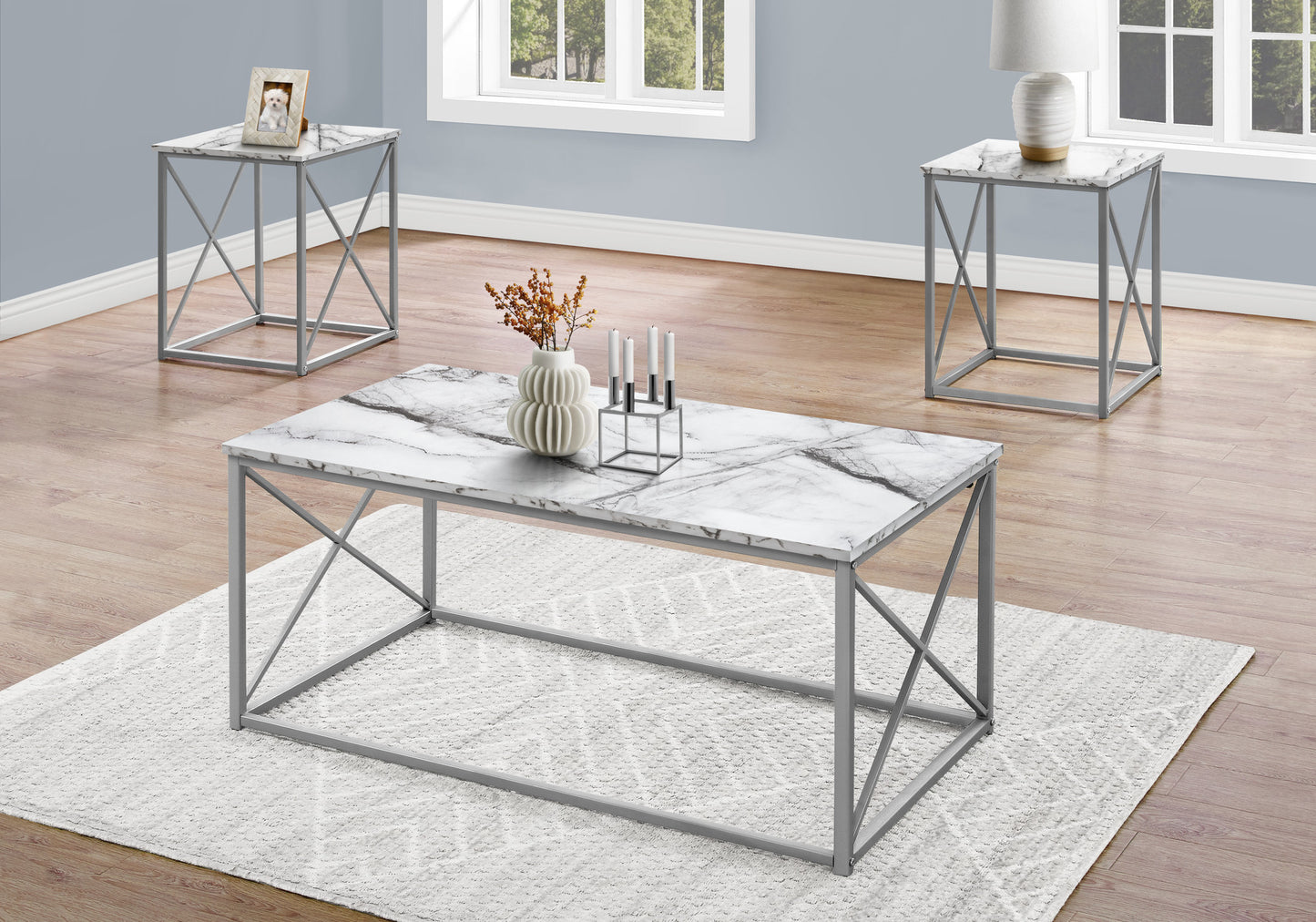 Set Of Three 42" White Rectangular Coffee Table