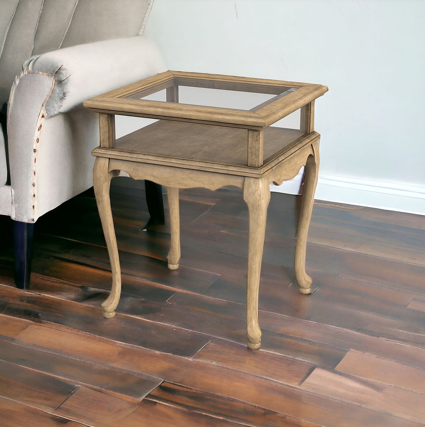 25" Beige Glass Rectangular End Table