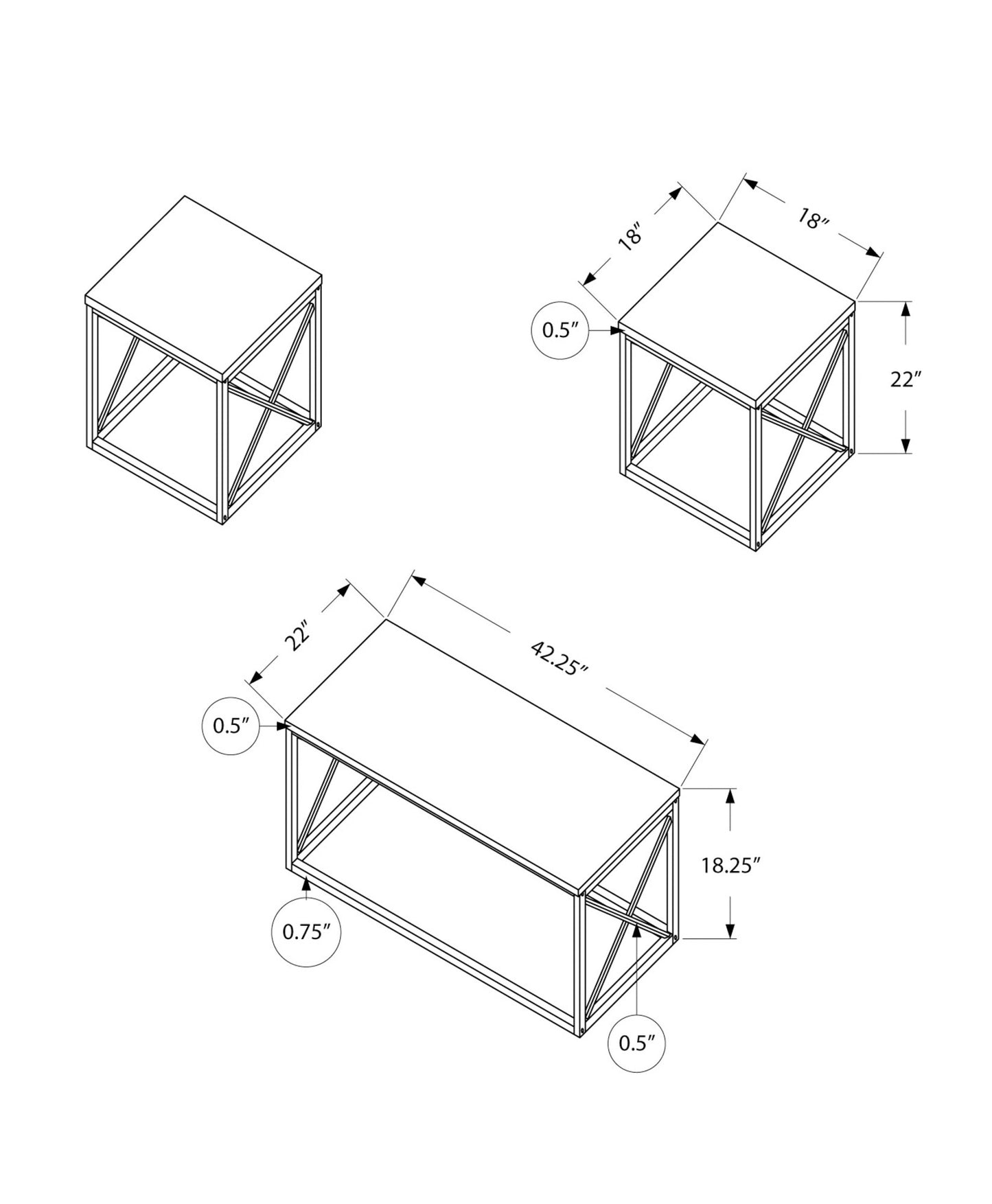 Set Of Three 42" White Rectangular Coffee Table