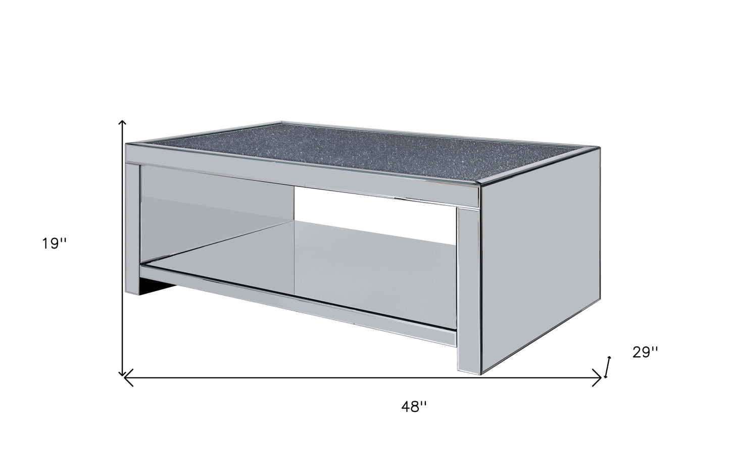 48" Silver Glass Mirrored Coffee Table With Shelf