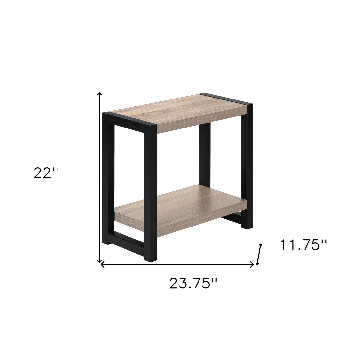 22" Black And Dark Taupe End Table With Shelf