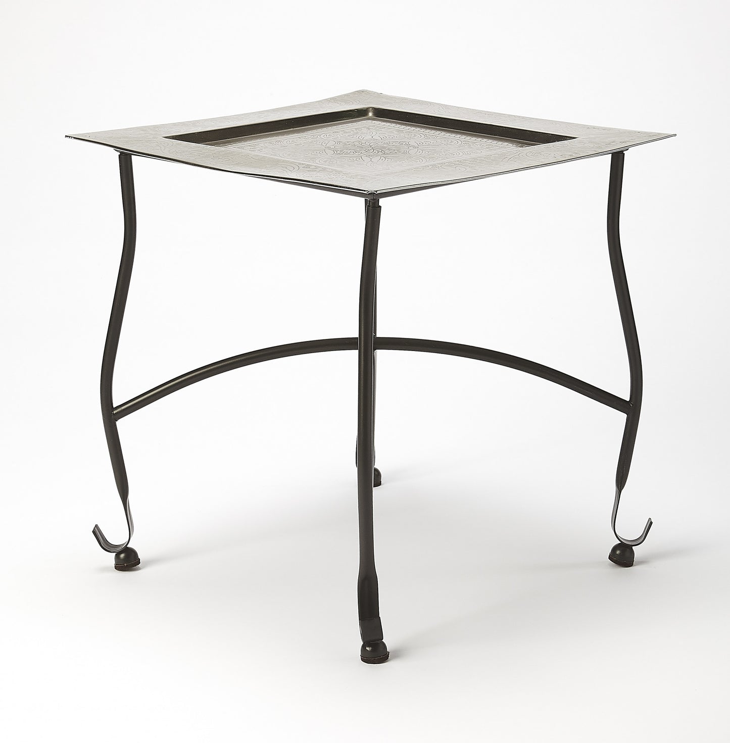 16" Black And Silver Textured Aluminum Square End Table