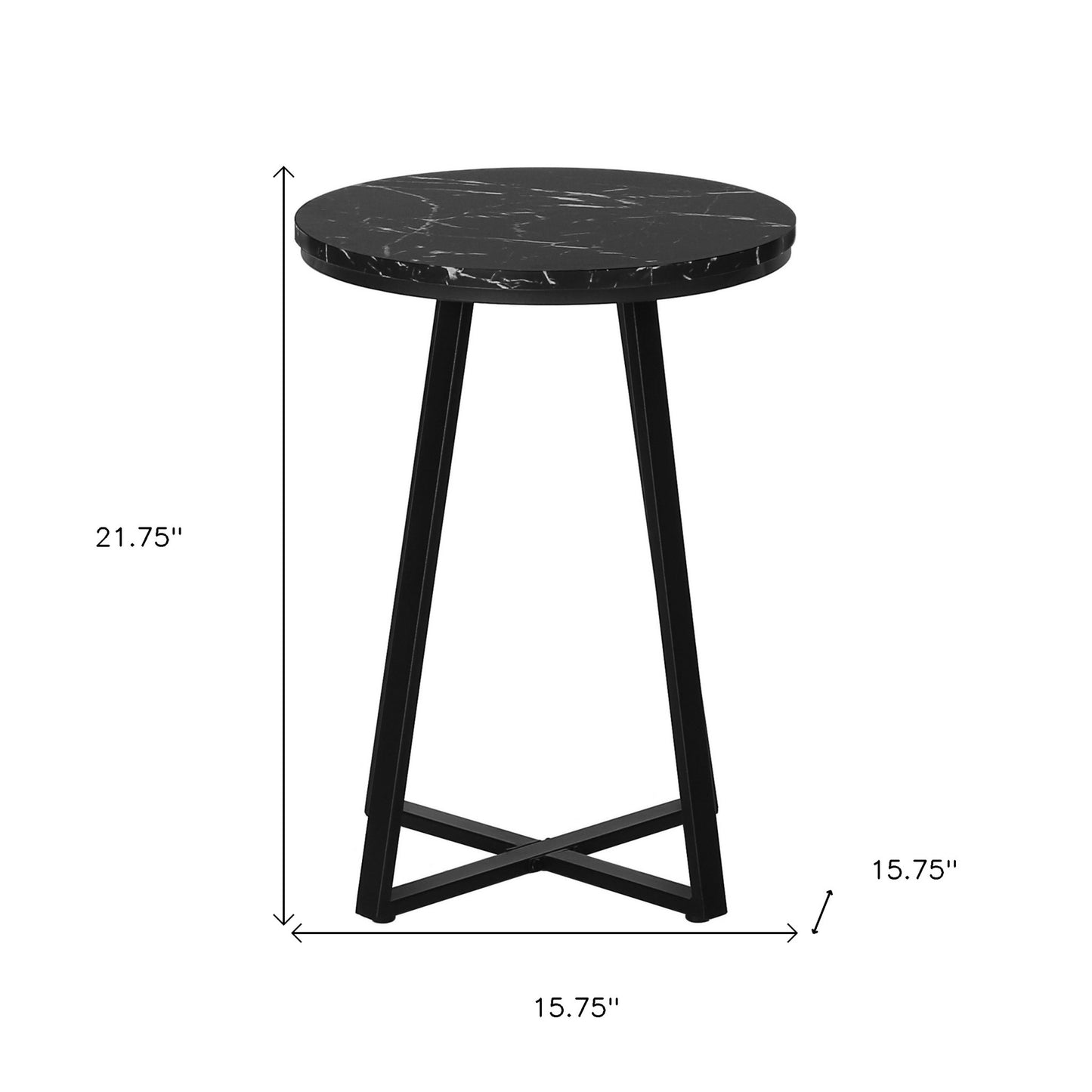 22" Black Faux Marble Round End Table