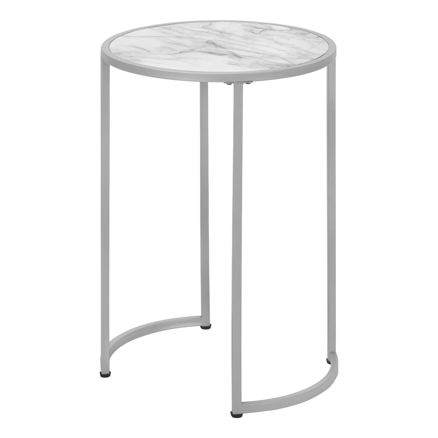 24" Silver And White Faux Marble Round End Table