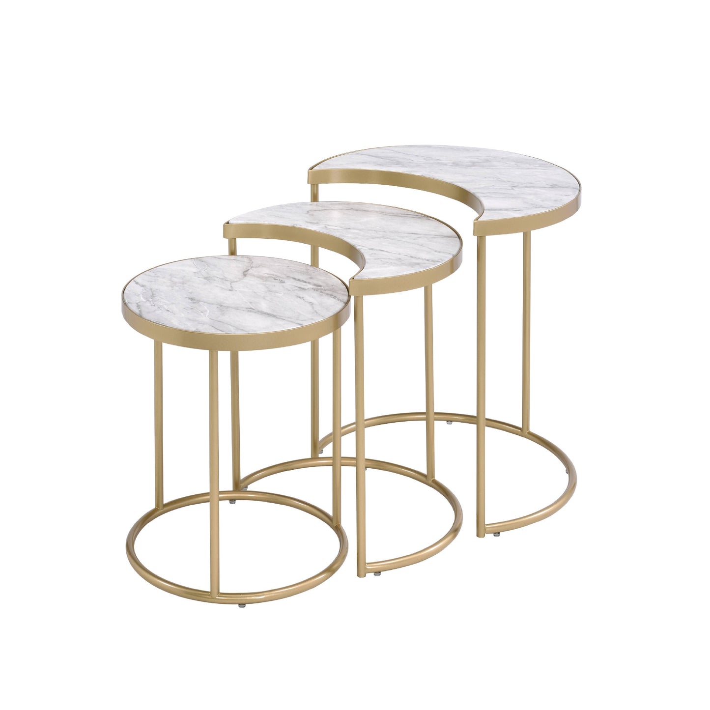 24" Gold And Faux Marble Paper Veneer And Metal Round Nested Coffee Tables