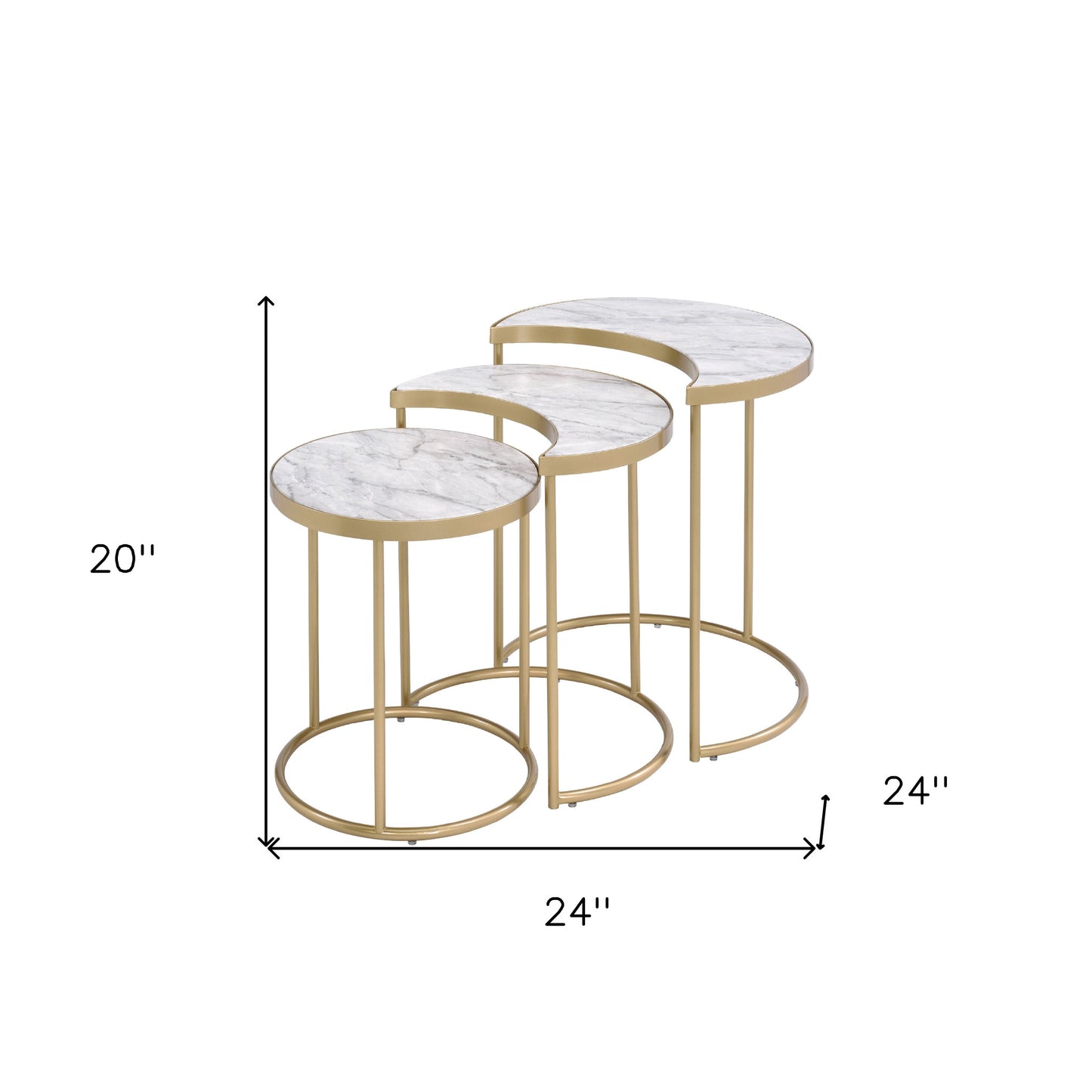 24" Gold And Faux Marble Paper Veneer And Metal Round Nested Coffee Tables