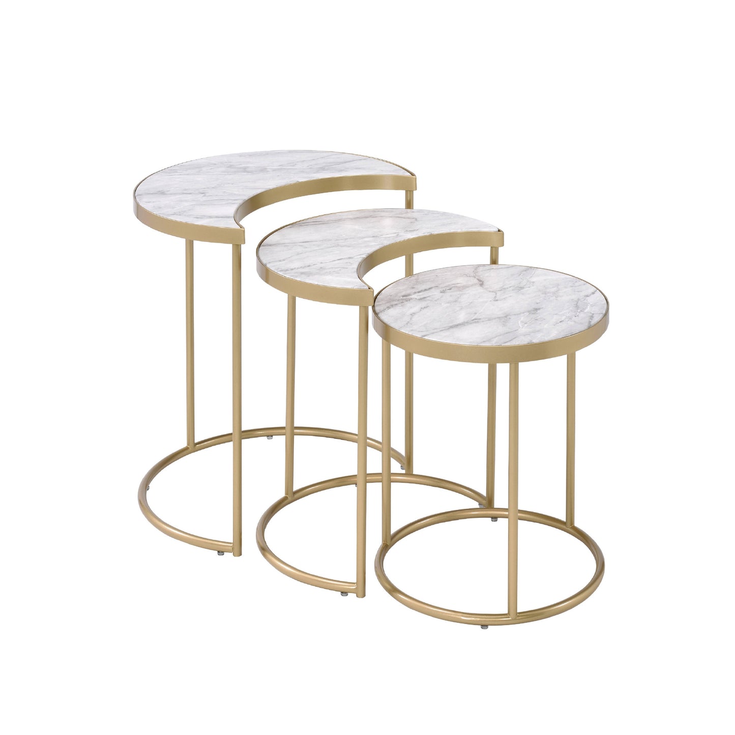 24" Gold And Faux Marble Paper Veneer And Metal Round Nested Coffee Tables