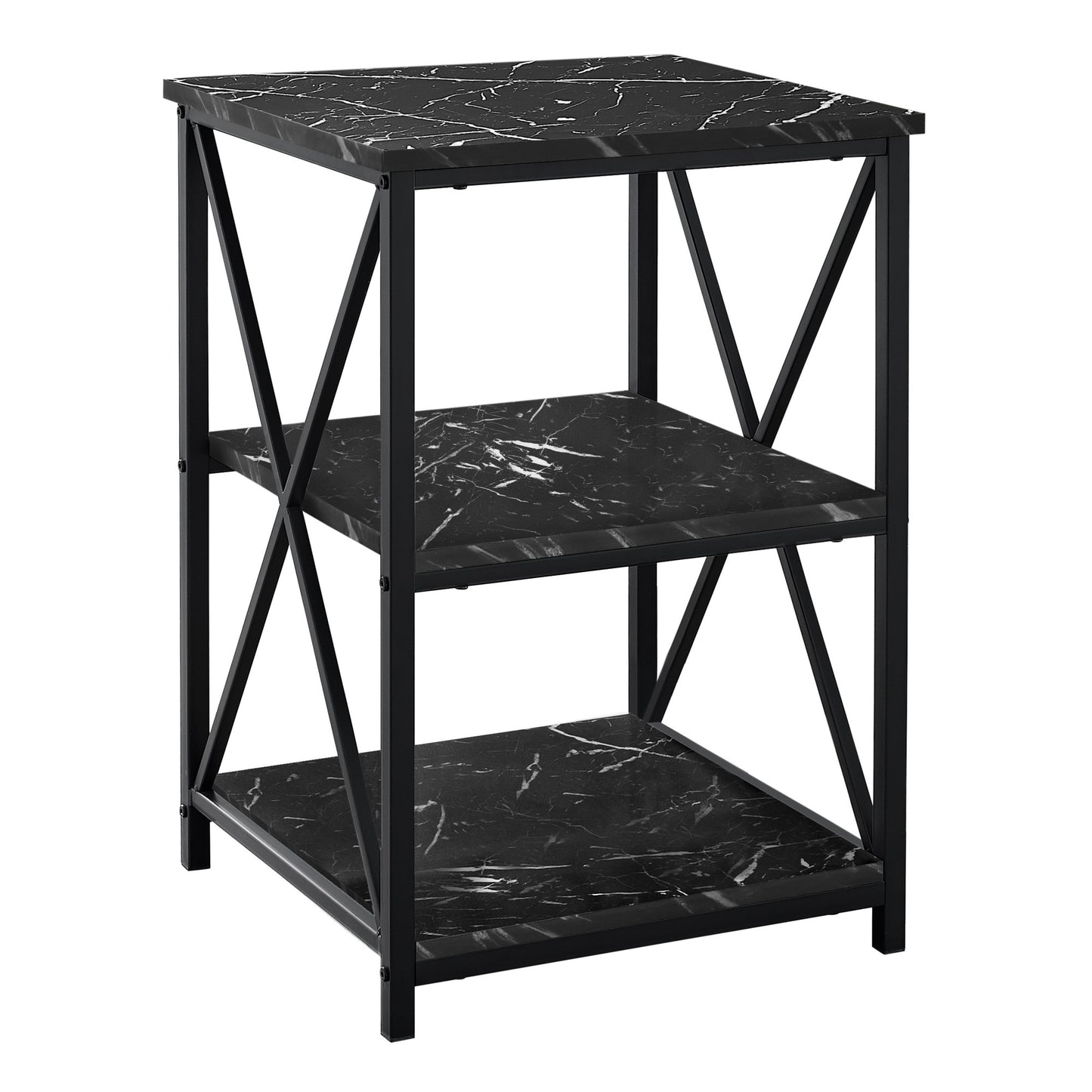 26" Black Faux Marble End Table With Two Shelves