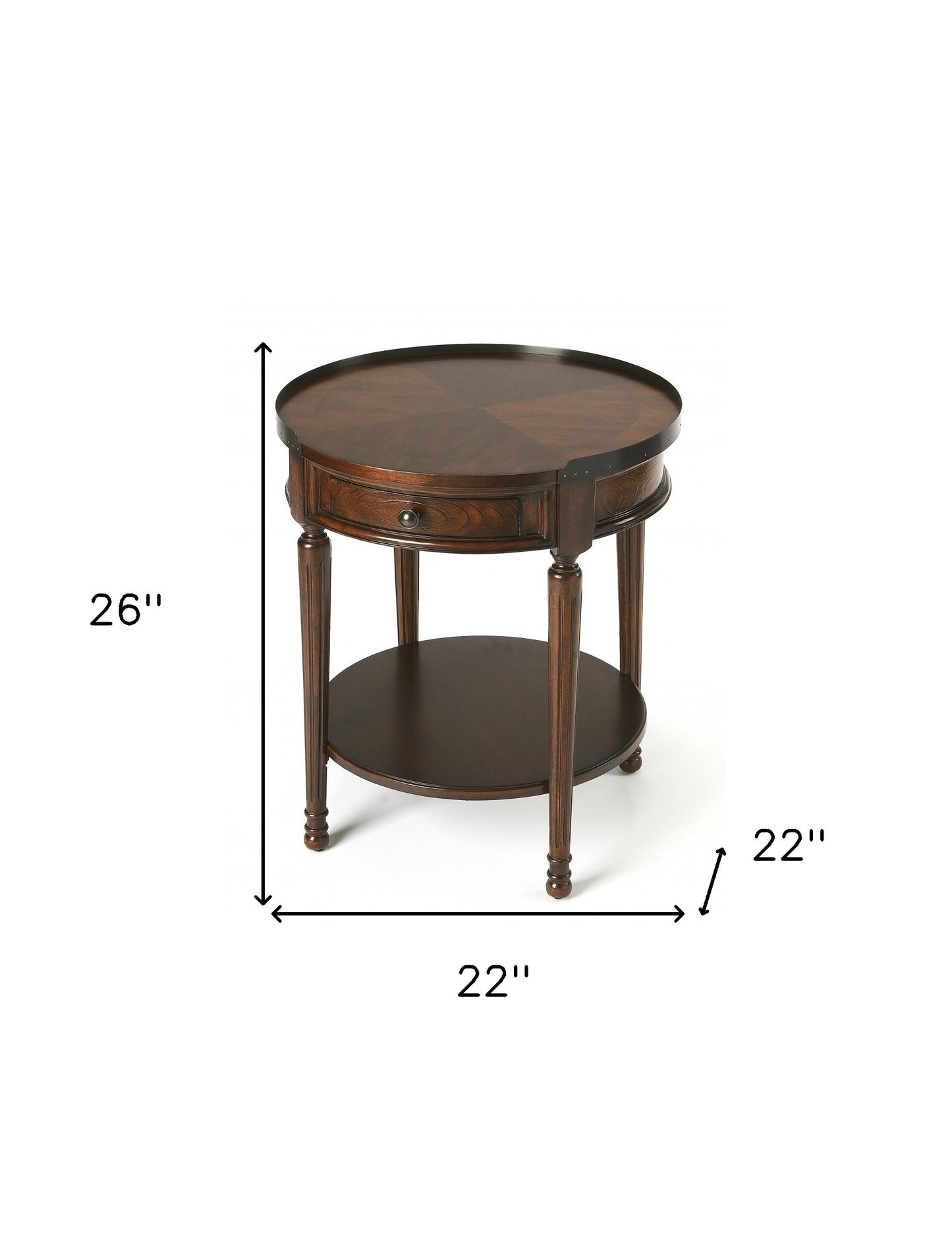 26" Dark Brown Manufactured Wood Round End Table With Drawer And Shelf