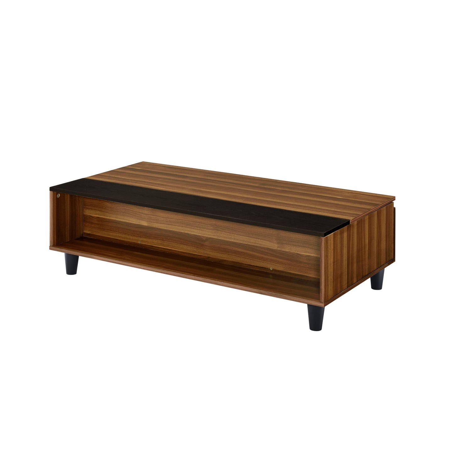 47" Walnut And Black Rectangular Lift Top Coffee Table With Shelf