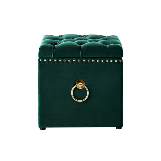 18" Hunter Green Velvet And Black Tufted Storage