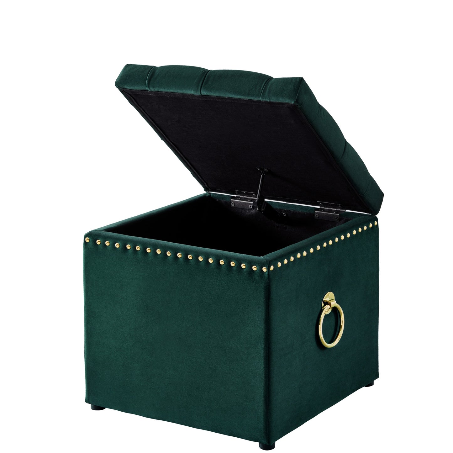 18" Hunter Green Velvet And Black Tufted Storage