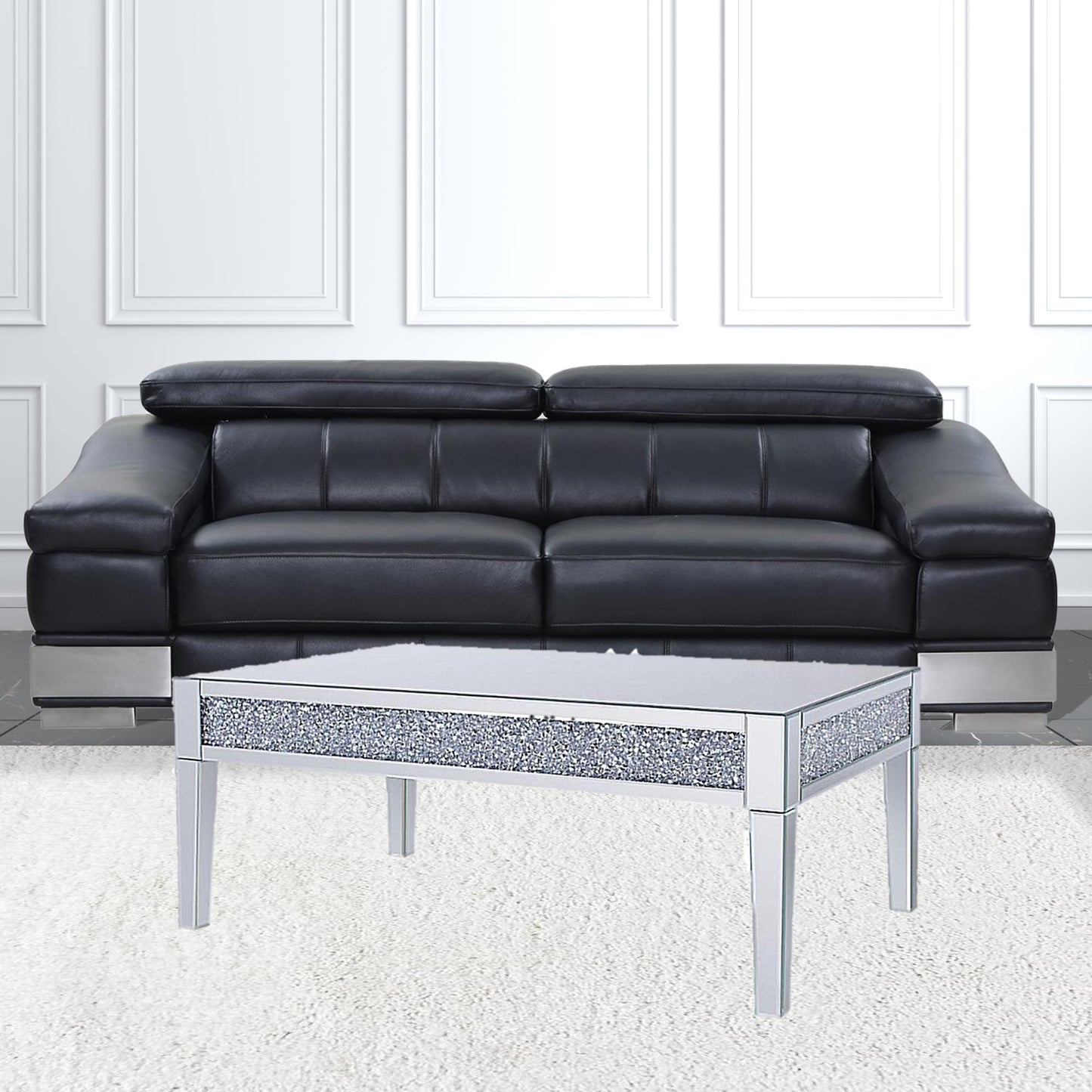 48" Silver Mirrored Rectangular Mirrored Coffee Table