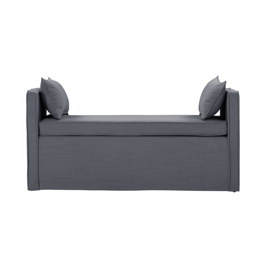 53" Gray And Black Upholstered Linen Bench