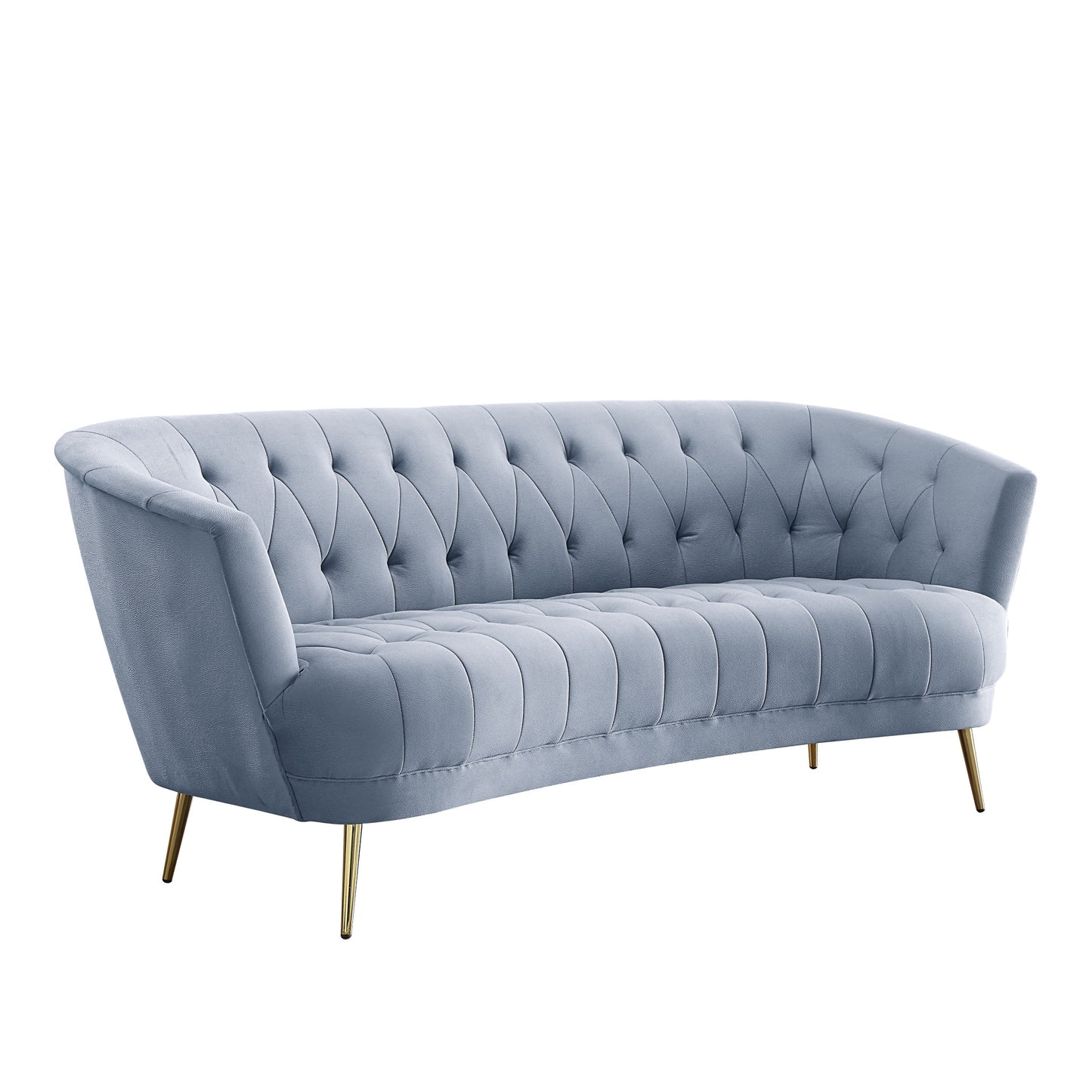 84" Light Gray Velvet And Gold Sofa