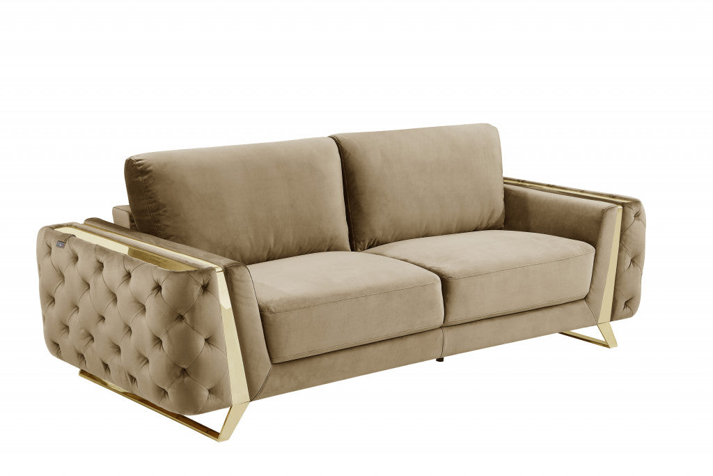 90" Beige And Silver Sofa