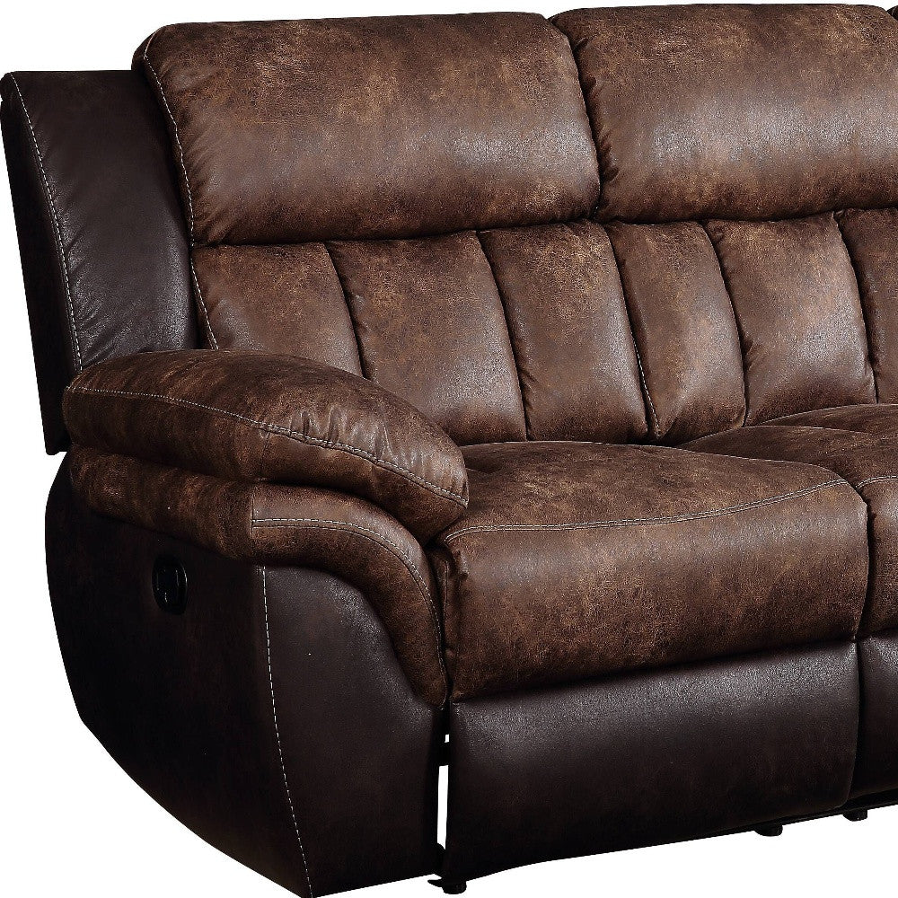 91" Espresso And Black Microfiber Reclining Sofa