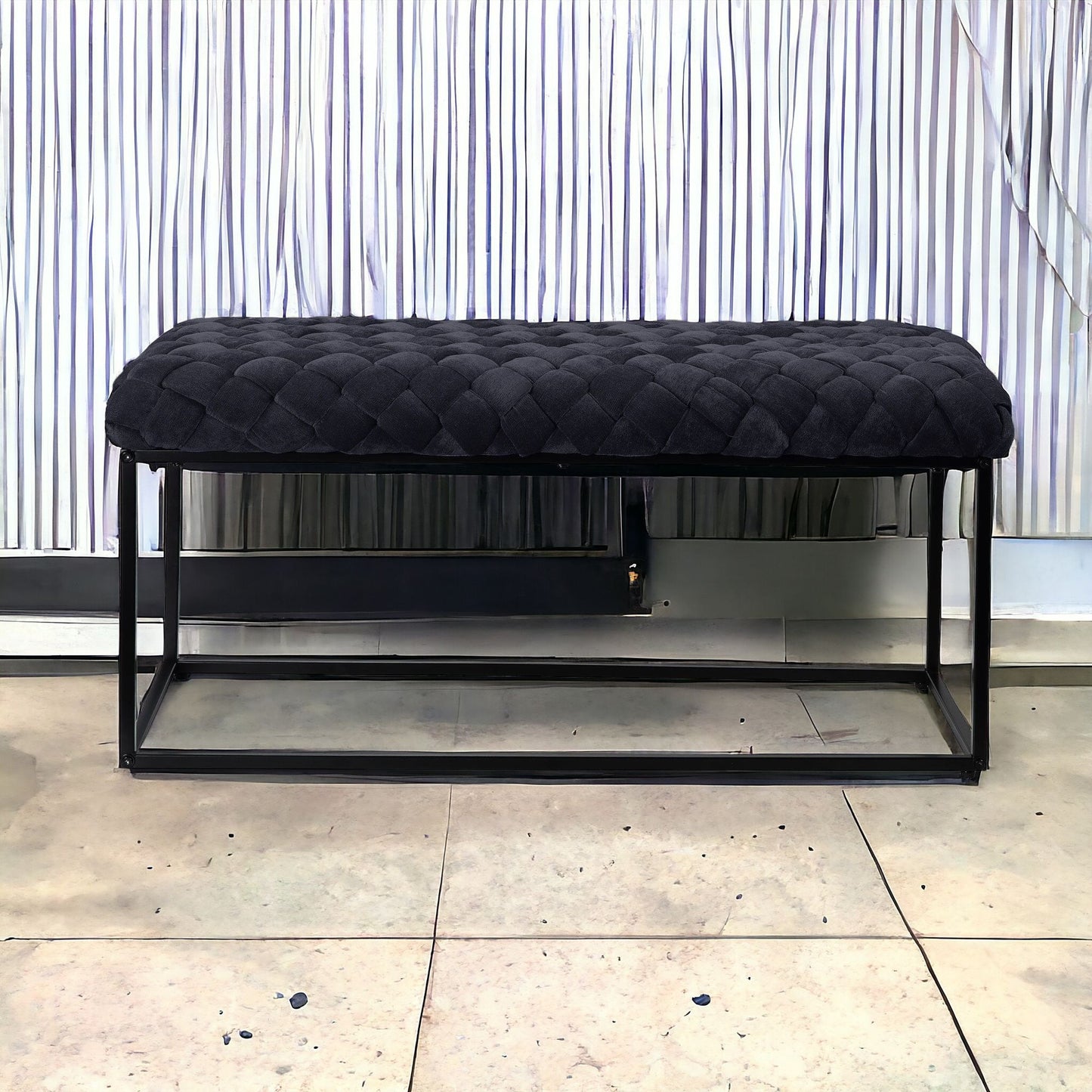 39" Black Upholstered Velvet Bench