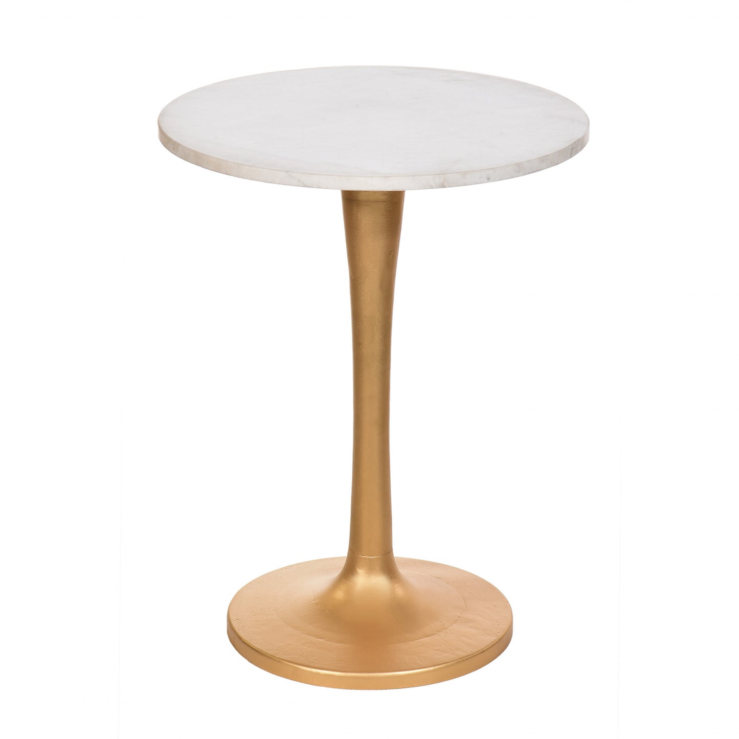 19" Gold And White Marble Round End Table