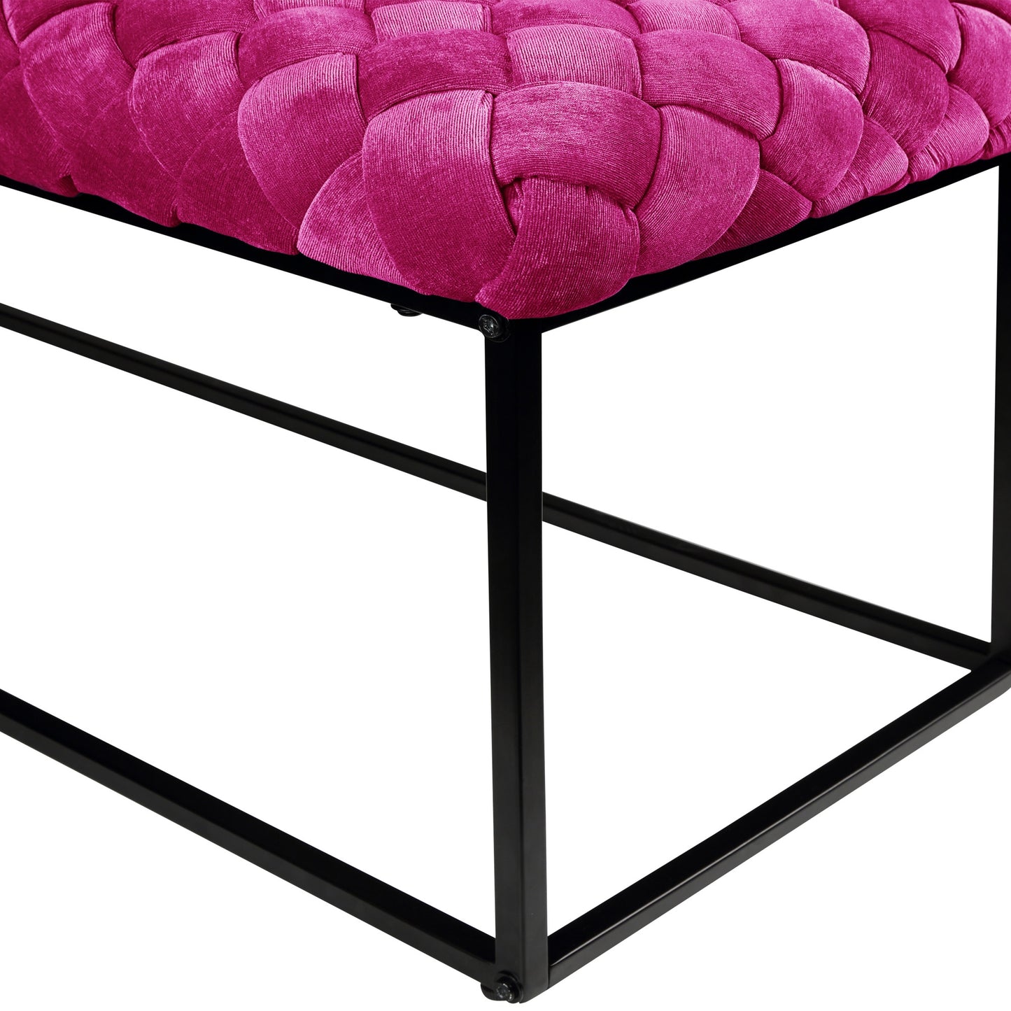 39" Fuchsia And Black Upholstered Velvet Bench