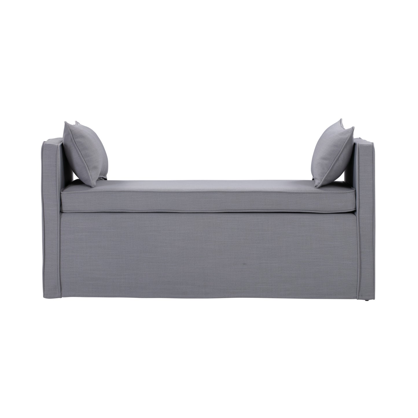 53" Light Gray And Black Upholstered Linen Bench