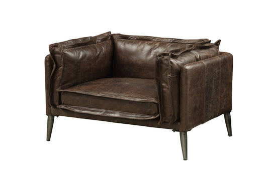 47" Distress Chocolate Top Grain Leather And Black Chair And A Half