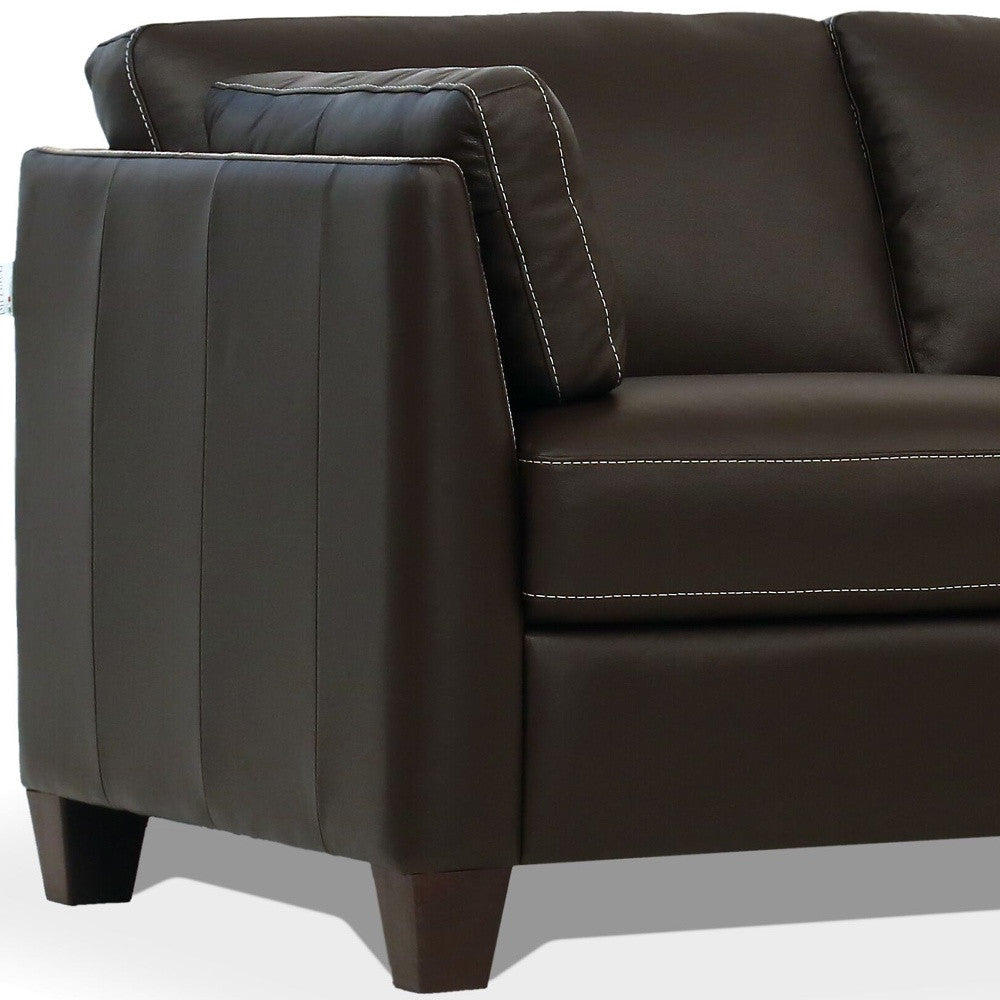 81" Chocolate Leather And Black Sofa