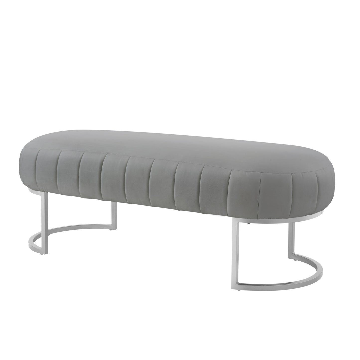 53" Gray and Silver Upholstered Faux Leather Bench