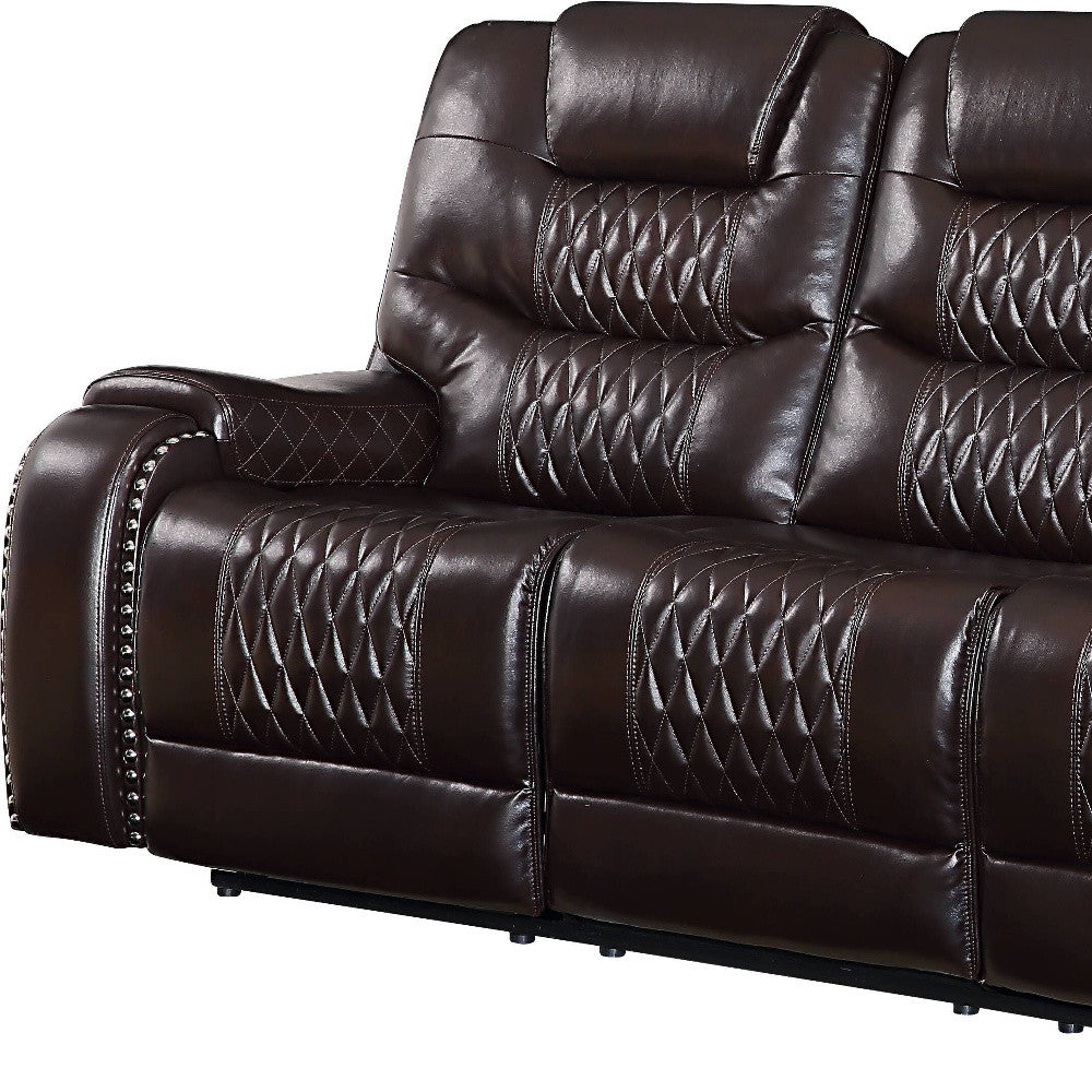 90" Brown And Black Faux Leather Reclining Sofa