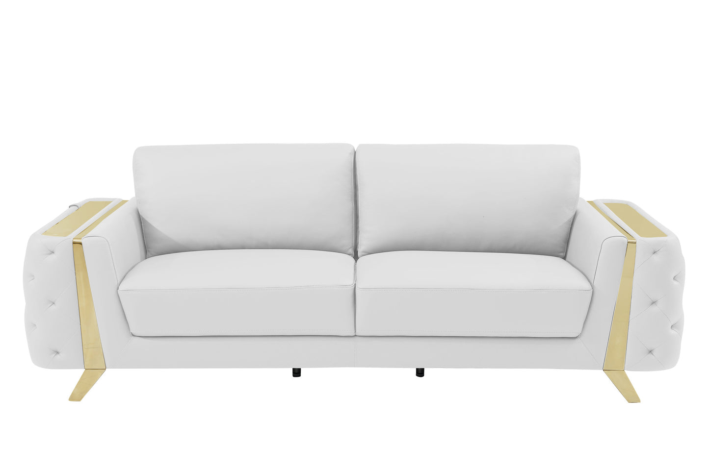 90" White And Silver Italian Leather Sofa