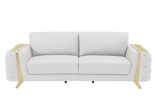 90" White And Silver Italian Leather Sofa