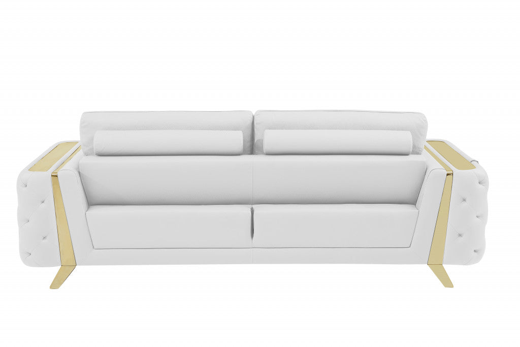 90" White And Silver Italian Leather Sofa