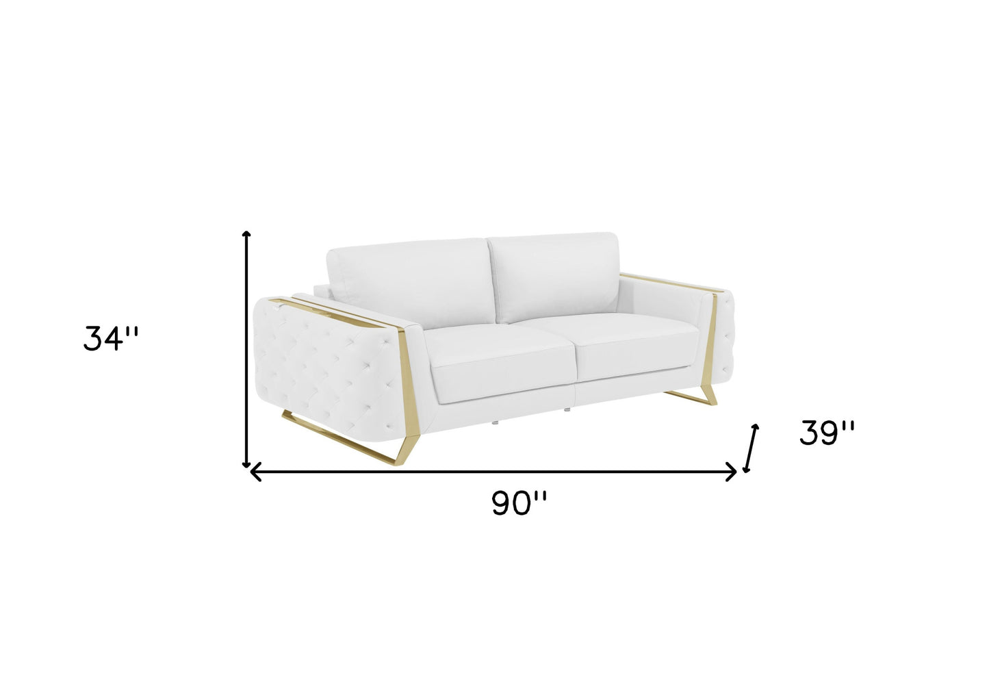 90" White And Silver Italian Leather Sofa