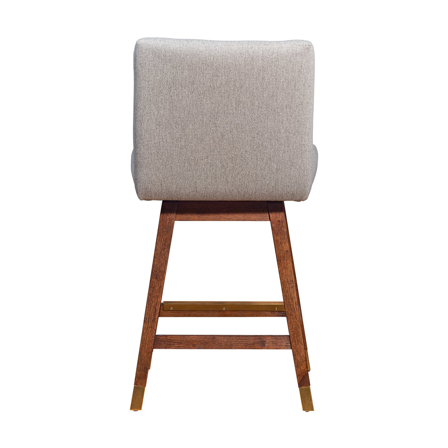 26" Taupe And Brown Solid Wood Swivel Bar Height Bar Chair