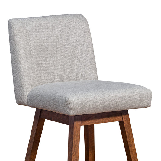 26" Taupe And Brown Solid Wood Swivel Bar Height Bar Chair