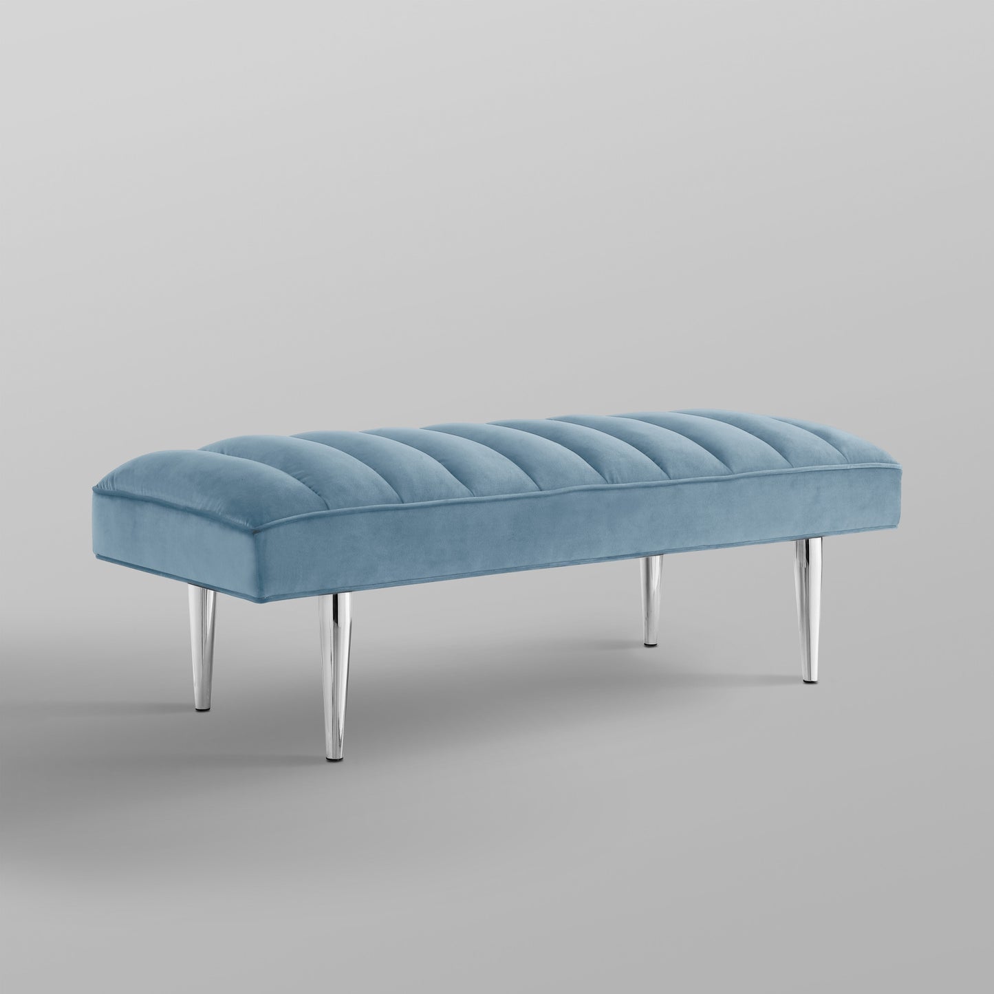 53" Blue And Silver Upholstered Velvet Bench