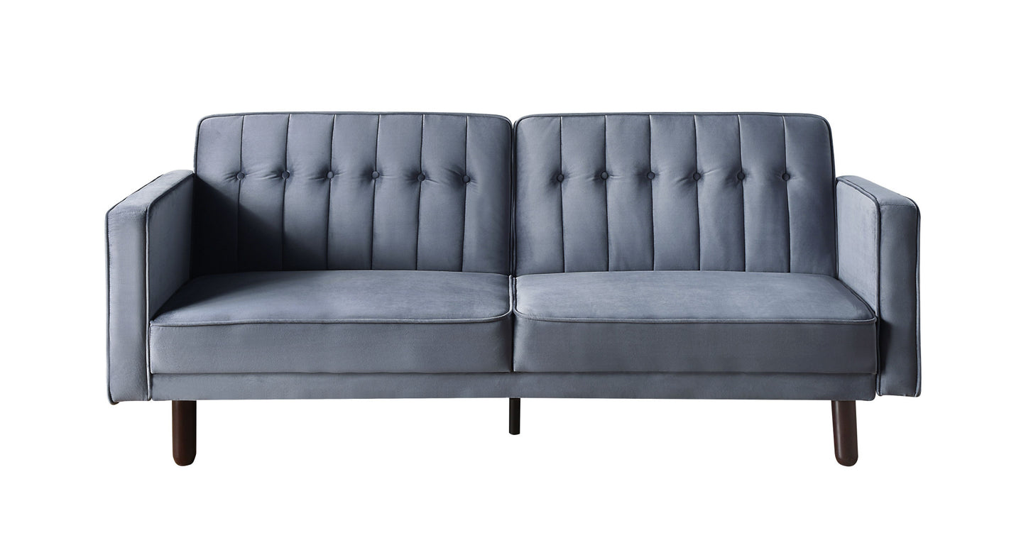 79" Dark Gray Velvet And Black Sleeper Sofa