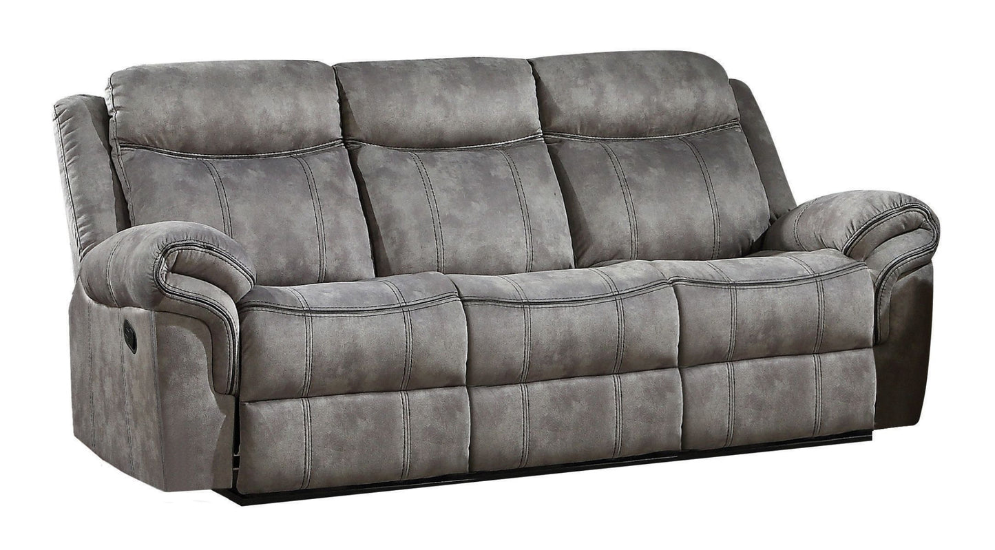 87" Gray And Black Velvet Reclining USB Sofa