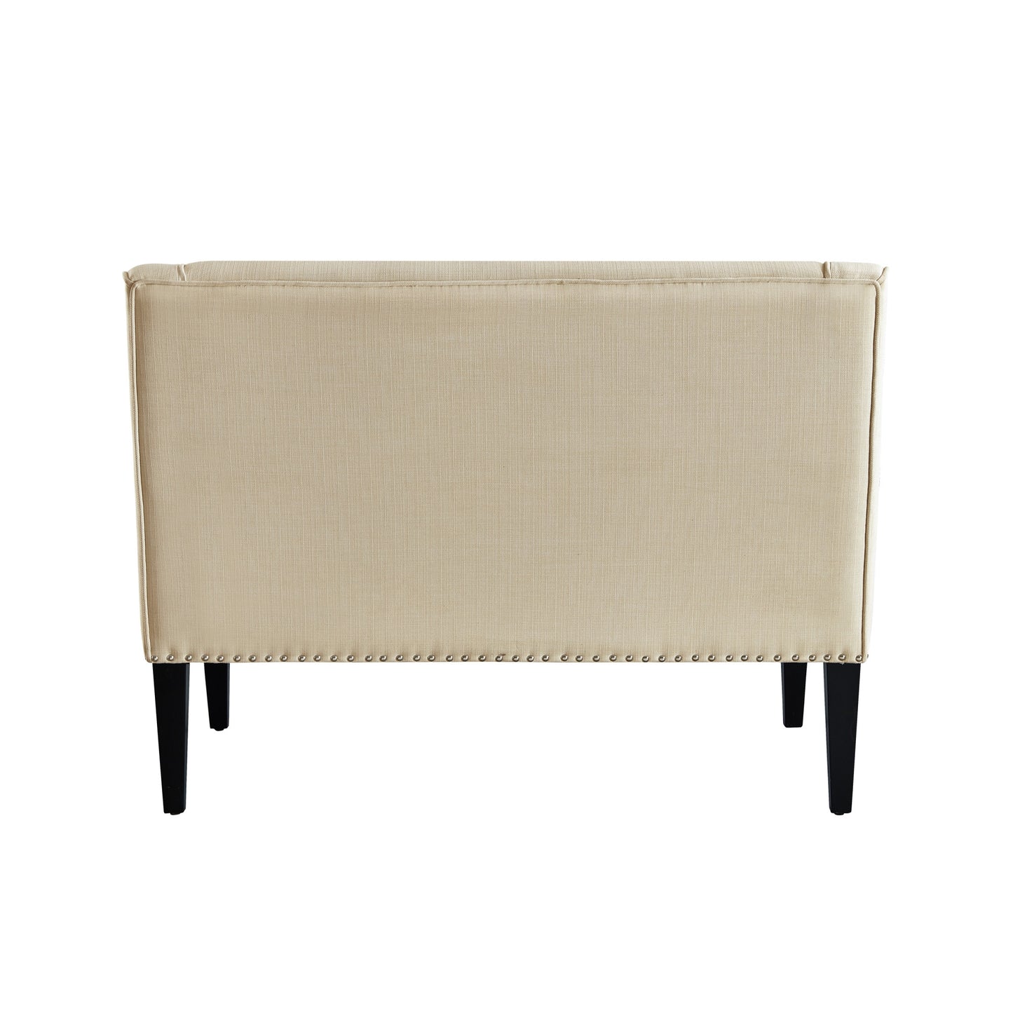 45" Beige And Black Upholstered Linen Bench