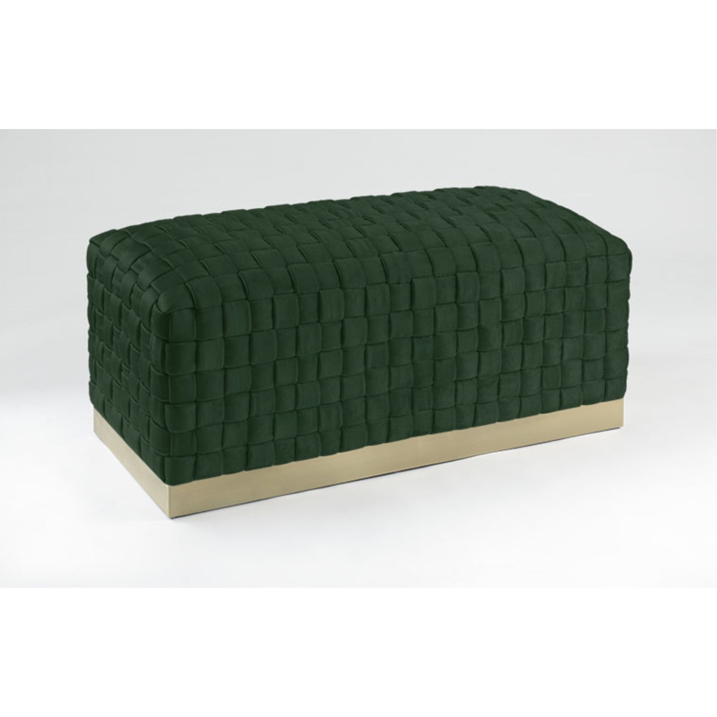 40" Hunter Green And Gold Upholstered Velvet Bench