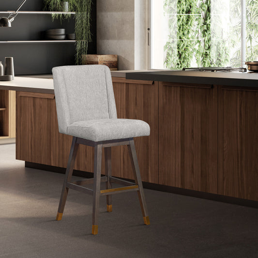 26" Mocha And Gray Solid Wood Swivel Bar Chair