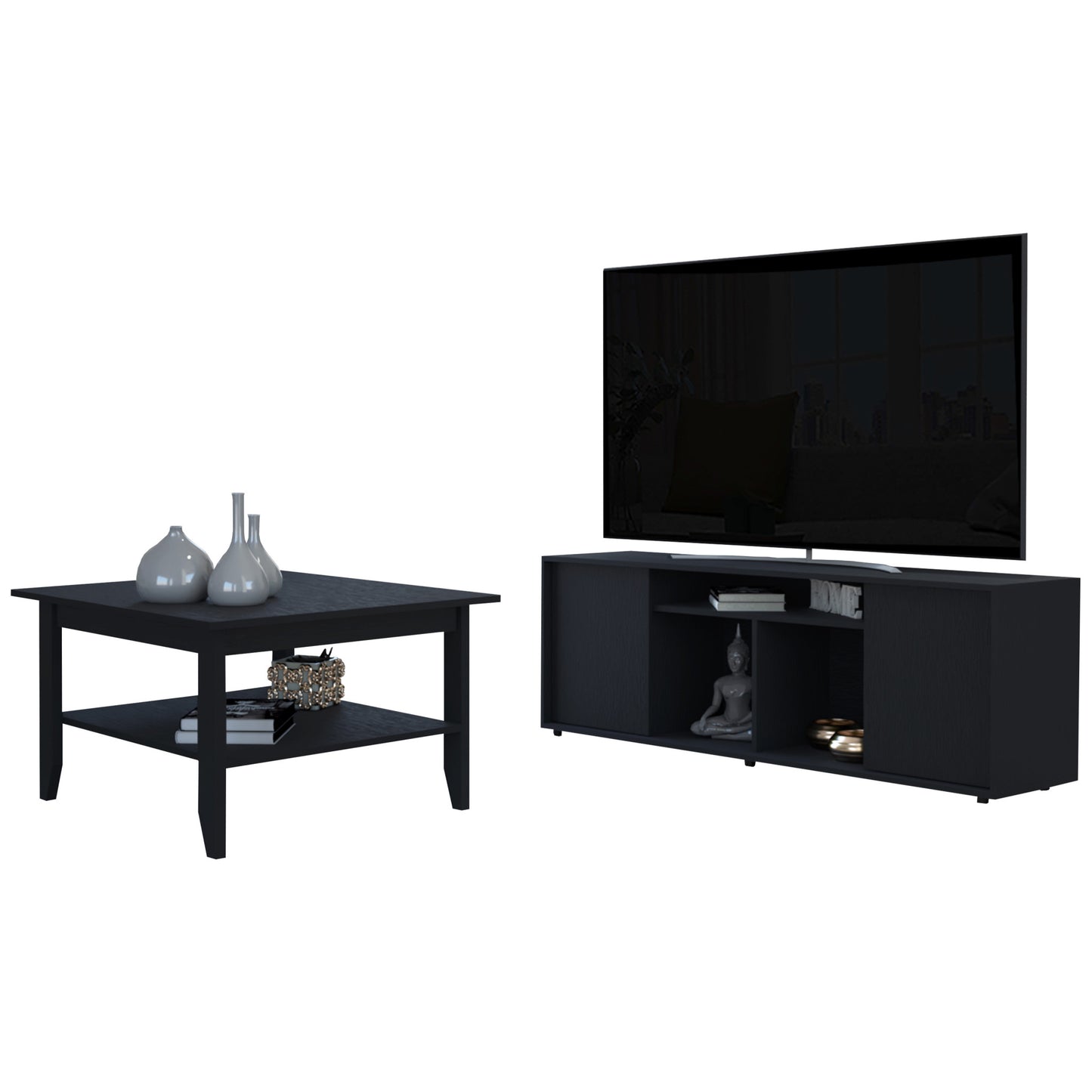 59" Black Open shelving TV Stand