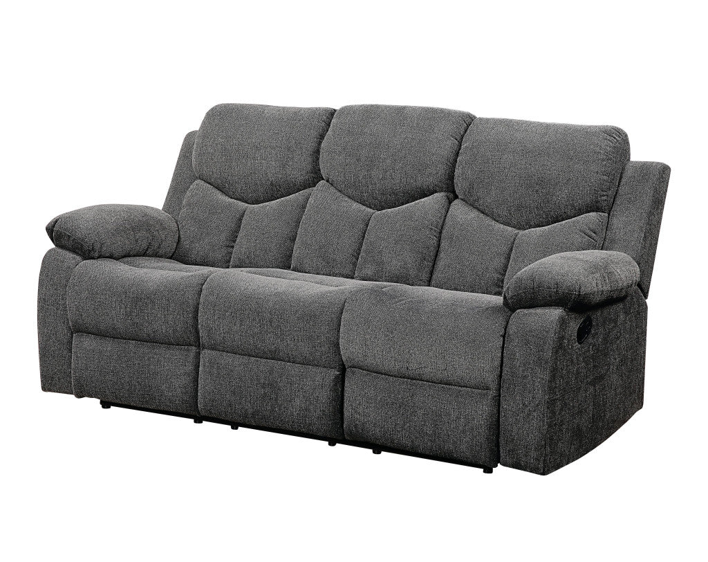 82" Gray And Black Chenille Reclining Sofa