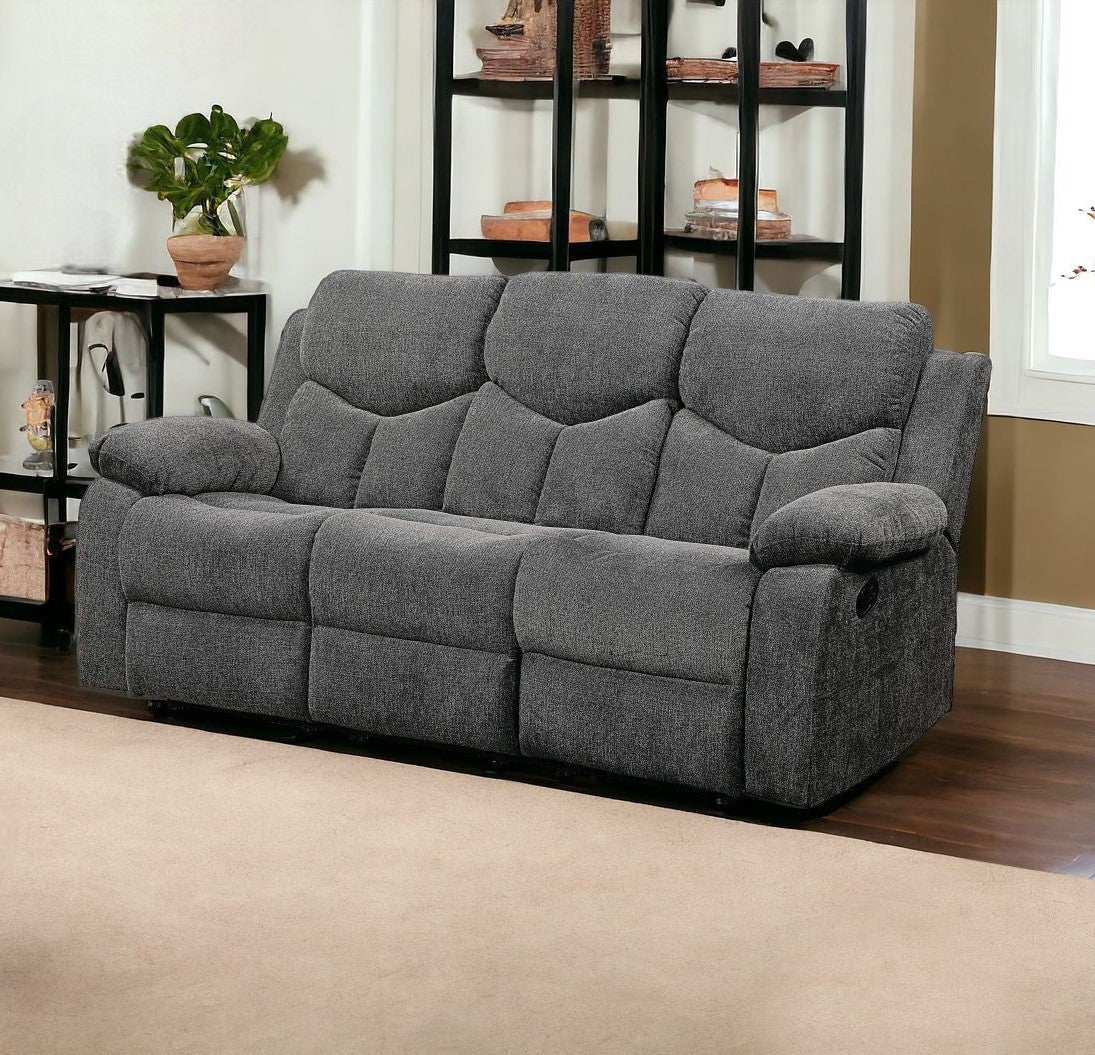 82" Gray And Black Chenille Reclining Sofa