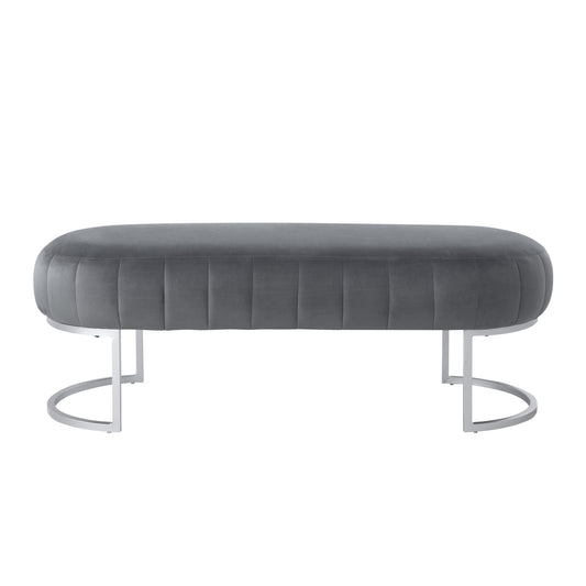 53" Gray Upholstered Velvet Bench