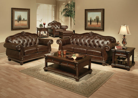 47" Espresso And Black Top Grain Leather Tufted Arm Chair