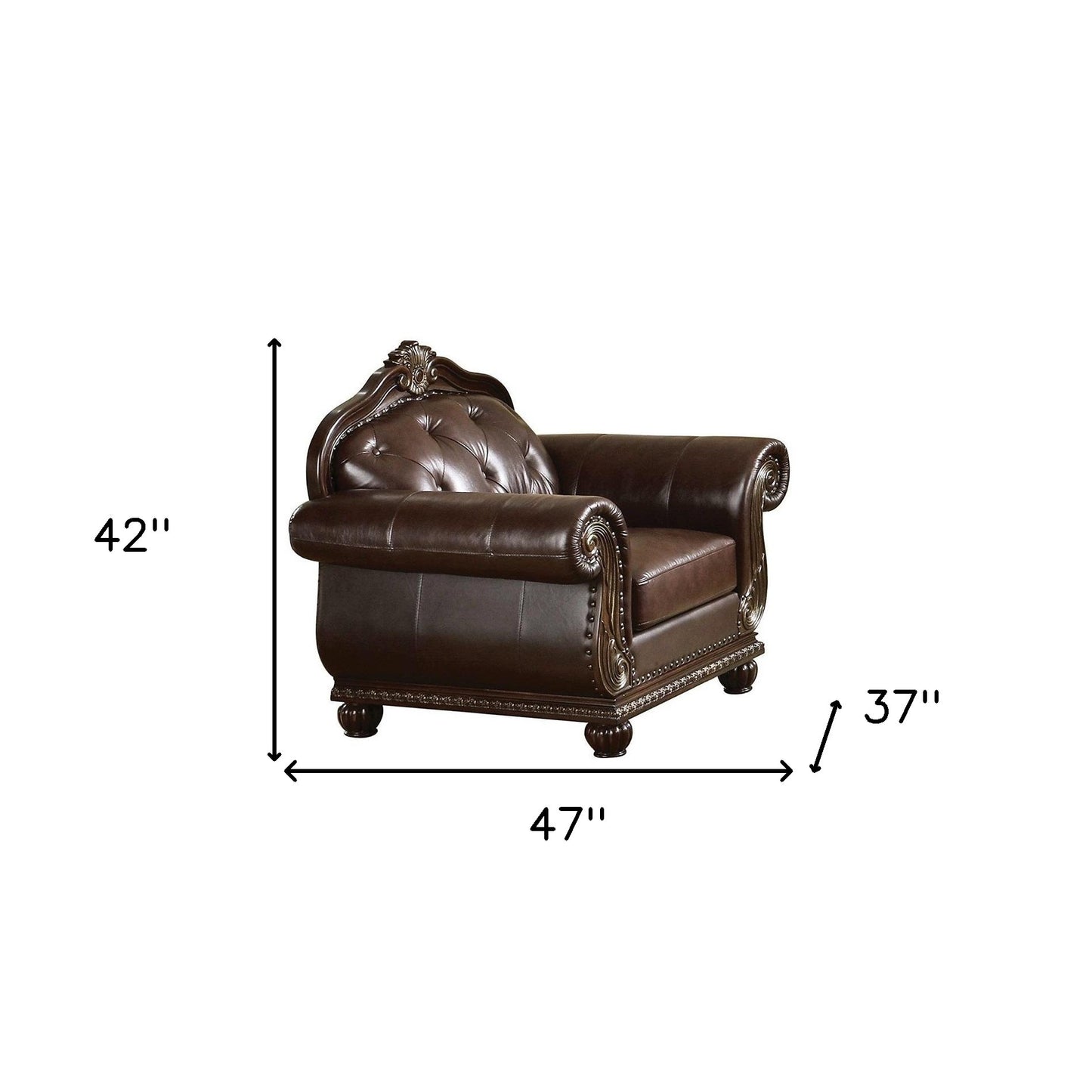 47" Espresso And Black Top Grain Leather Tufted Arm Chair